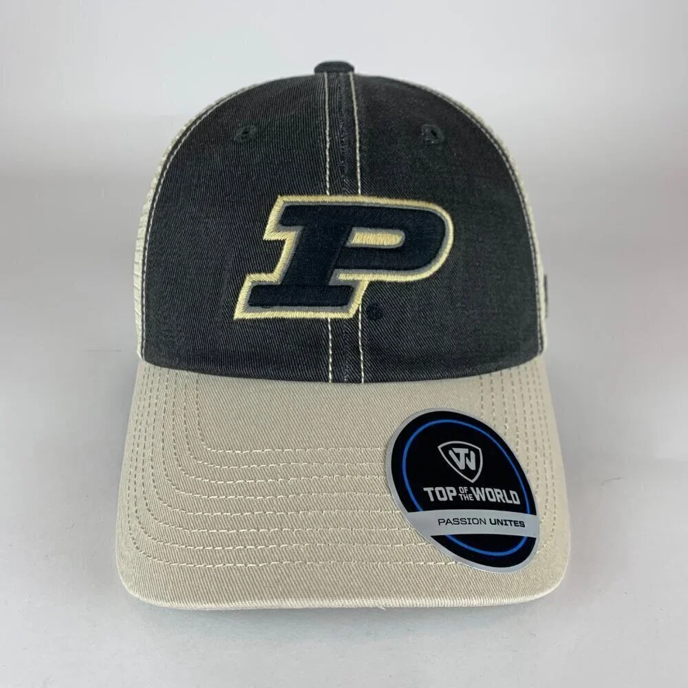 Purdue Boilermakers Black Gold Top of the World Relaxed Fit Snapback Trucker Hat